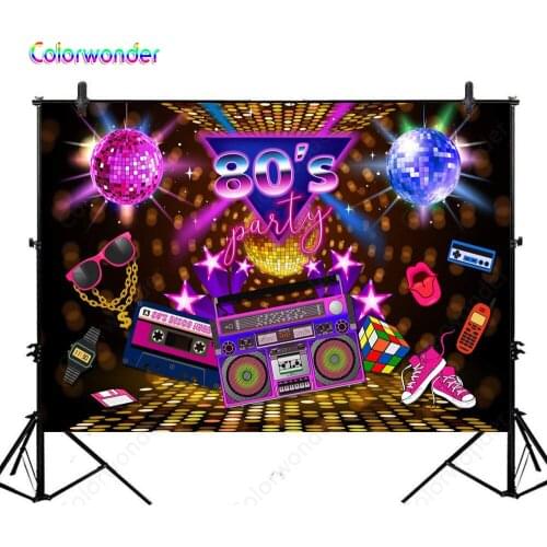 Colorwonder 80s Party Photography Background Radio with Cassette Tape with Sparkling Balls 7x5ft Hip Hop Seamless Backdrop