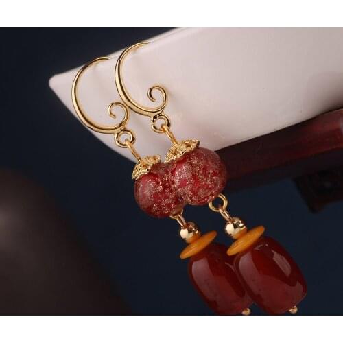 New spring ethnic Red long style drop temperament earrings retro women Chinese style cheongsam accessories earrings for women