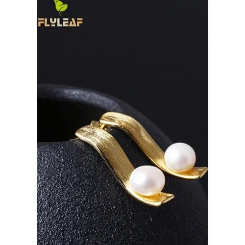 Flyleaf 925 Sterling Silver Natural pearl Bead Stud Earrings For Women Creative Design Lady Fashion Jewelry