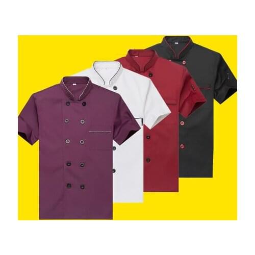 2018 Summer Hotel Chef Jacket Food Service Short Sleeved Restauant Chef Uniform Double Breasted Chef Clothing Kitchen Cook Wear