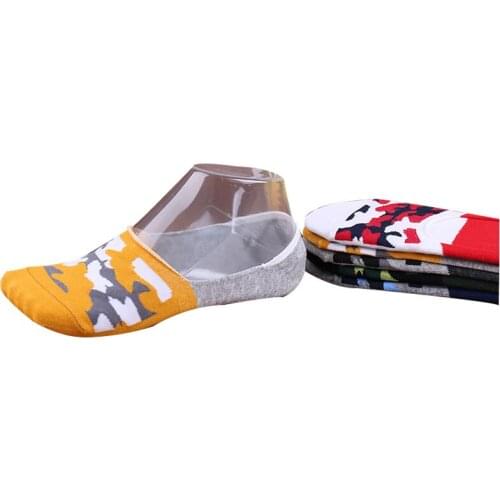5 pairs / lot Spring summer New Camouflage men boat socks shallow mouth cotton casual non-slip socks invisible men socks