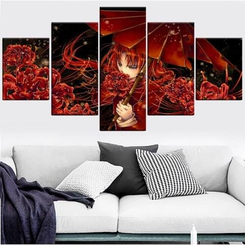 5 Piece Wall Art Canvas Higan Girl Figure Posters Home Modern Wall Art Decor Pictures Prints Living Room Decoration Paintings