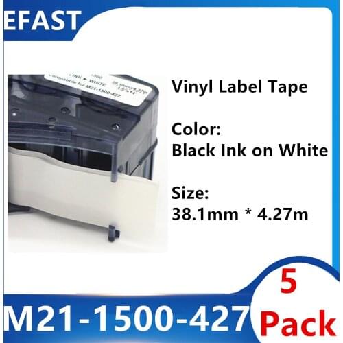 5 Pack M21 1500 427 Vinyl Label Ribbon Black On White For BMP-21 PLUS Printer 38.1mm * 4.27m Cable Wire Marking Labs Fiber Label