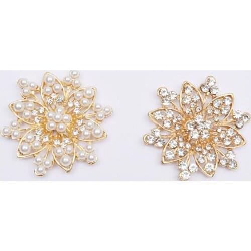 50pcs Jewelry Pearl Crystal Rhinestone Appliques Buckle Brooch For Wedding Brides Hairpin Invitation Hair Clip Shoes Bags Decor