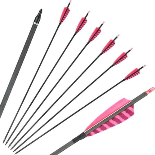 6/12 pcs Pure Carbon Arrows Natural Turkey Feather Spine 400 ID 6.2mm Adjustable Nock for Outdoor Shooting Hunting Archey Bow