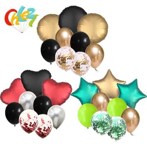9pc 18inch Metallic Foil Balloons Inflatable Confetti Balloons Star Round Heart Anniversary Wedding Birthday party Decor Balloon