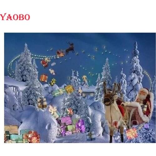 Full square round diamond painting Santa Claus Christmas gift 3d wall stickers diamond mosaic rhinestone Snow scene diy 5d art