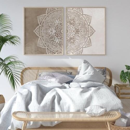 Bohemian Mandala Floral Beige Wall Art Print Poster Picture Canvas Painting Living Room Home Interior Yoga Room Decor No Frame