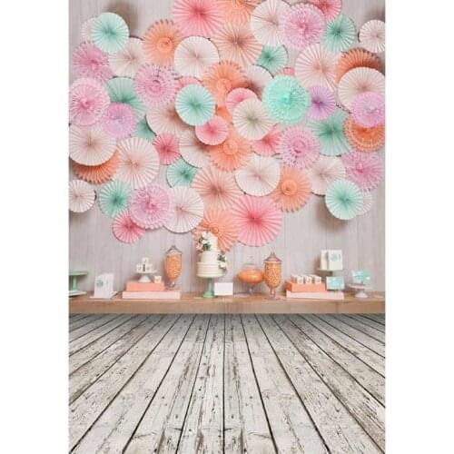 Paper Flowers Photography Backdrops Dessert Table Wooden Floor Backgrounds for Photo Studio Children Kids Baby Shower Customized