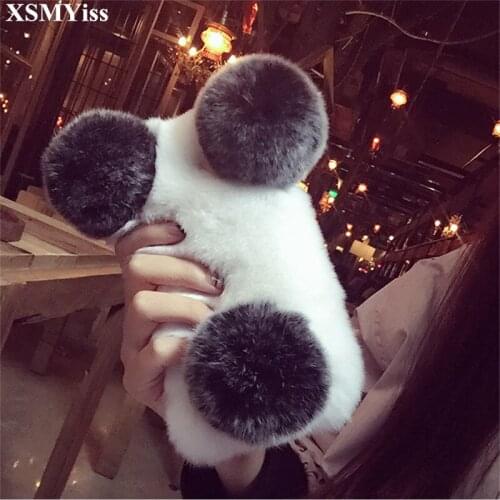 XSMYiss Luxury Cute Cartoon Panda Warm Rabbit Fur Case For Huawei Honor 8 9 10 20 Lite V10 V20 7X 8X Nova2 3 4 5 Phone Case