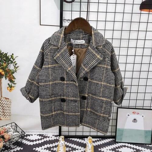 Childrens Jackets Autumn Winter New Baby Boy Fashion Plaid Long Jacket Kids Korean Windbreaker Boys Warm Thick Coats Outerwear