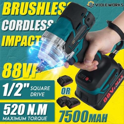 NEW 88VF 680NM 7500mAh Electric Brushless Impact Wrench Rechargeable 1/2" Socket Wrench Power Tool Cordless with Battery