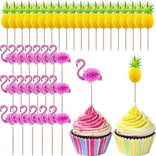 Hawaii Party Decor Aloha Flamingo Parti Pineapple Paper Honeycomb Ball Cake Topper Summer Beach Theme Birthday Party Decor