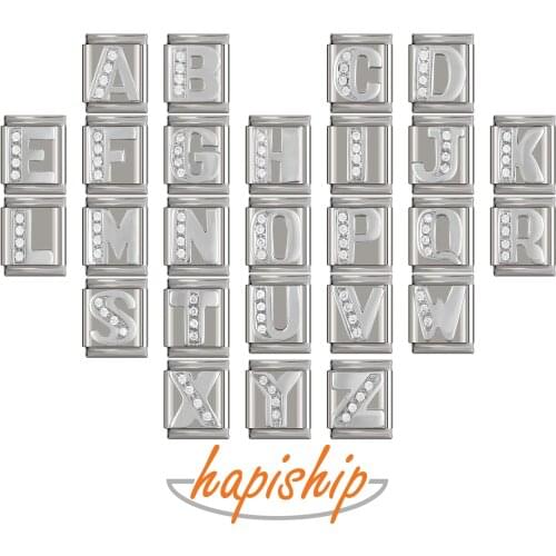 Hapiship 2020 Original Daisy Fashion 13mm 26 Letters A-Z CZ Italian Charm Fit 13mm Bracelet Stainless Steel Jewelry Making DJ305