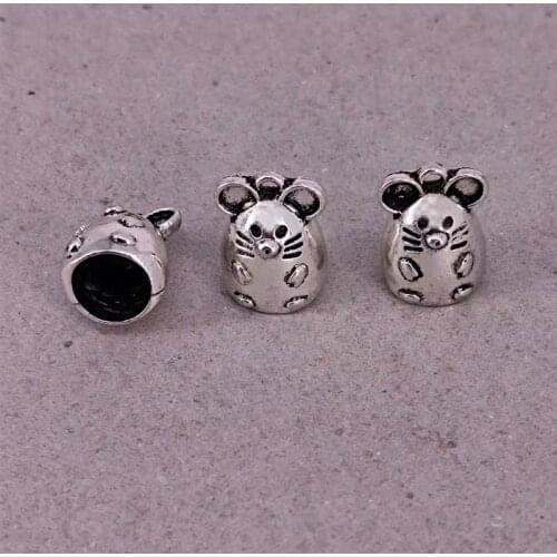 Hzew 5pcs 3D Exquisite cute cartoon mouse charm Ancient silver color rat pendant jewelry women Accessories