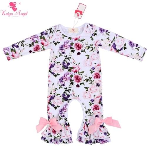 Kaiya Angel Baby Girl Clothes Toddler Baby Girl Romper Long Sleeve Floral Print Baby Romper With Bows Autumn Winter Romper 0-24M