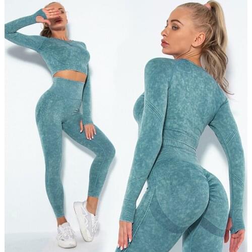 New product Seamless Yoga Set Fitness Gym Suit women Longsleeve Top Yoga Pants High Waist Peach Hip Leggings Fitness Clothes