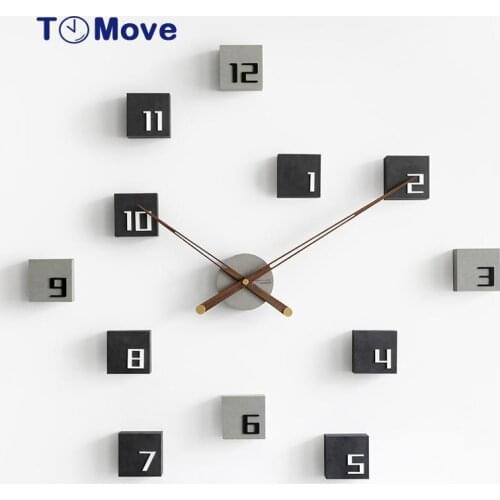 Nordic Creative DIY Wall Clock Wood Living Room Silent Self Adhesive Wall Clock Sticker Wall Decoration Watch Background Gift