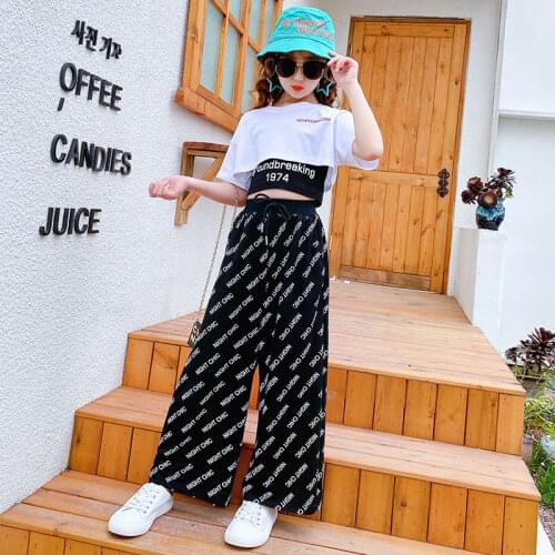 Summer teenagers Girls Clothes Outfits Short Sweatshirts T-shirts+Vest+Wide Leg pants Children 3Pcs girl clothing set