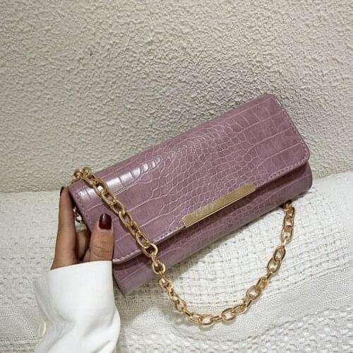 Fashion Alligator Pattern Women Shoulder Bag Solid Color Chain Buckle Messenger Luxury Handbags PU Leather Casual Ladies Totes