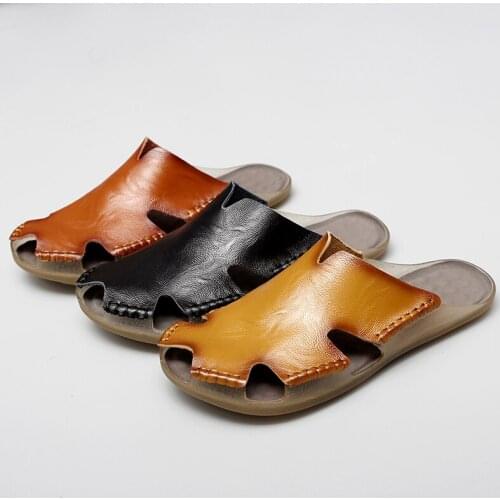 Male Water Sports Sneakers Flip Flops Beach Sandals Man Indoor Outdoor Flats Footwear New Cowhide Mens Summer Beach Slippers