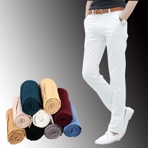 Male Summer Fashion Dress Pants men Korean Style Slim Casual Long Length Pantalon Homme Men Slim Fit Suit Pants White Trousers