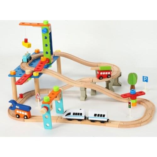 95pcs Nut disassembly combination building block rail wooden train and electric car track set children educational rail car toy