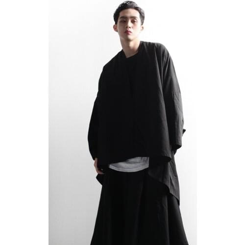 Spring and autumn mens coat cardigan windbreaker thin personality leisure fashion asymmetric loose large size coat