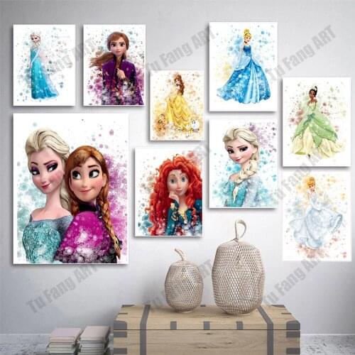 Disney Cartoon Frozen Princess Anime Poster Anna Elsa Wall Art Canvas Painting Print Home Decoration Picture Kids Room Decor