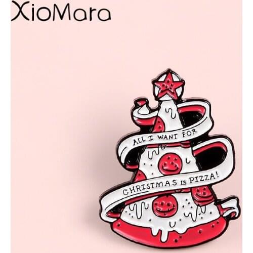 Merry Christmas ! Meme Pizza Xmas Tree All I Want For Christmas Is Pizza Banner Badge Brooches Jeans shirt Button Pin For Gifts