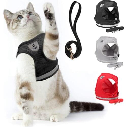 Cat Harness and Leash Set for Walking Escape Proof Adjustable Small Cat Dog Soft Mesh Reflective Vest Harness Fit Kitten Puppy