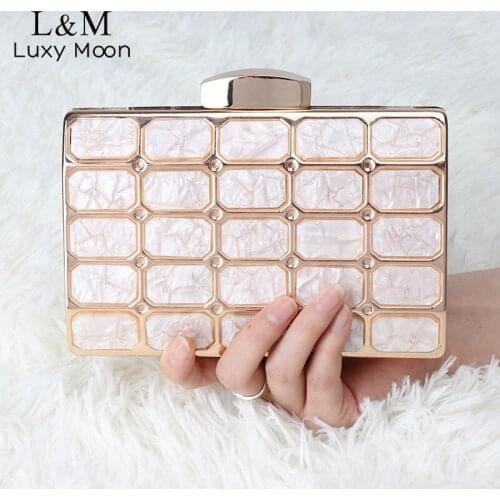 New Acrylic Clutch Evening Bag For Women Luxury Small Handbag And Purse Female Chain Metal Box Party Wedding Shoulder Bag X337H