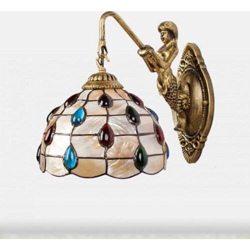 Tiffany Baroque vintage shell Iron Mermaid wall lamp indoor lighting bedside lamps wall lights for home AC 110V/220V E27