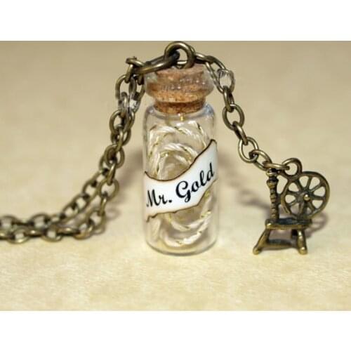 12pcs/lot Once Upon a Time Dark One Mr. Gold Magical Straw to Gold Necklace Spinning Wheel Charm Rumpelstiltskin Storybrooke