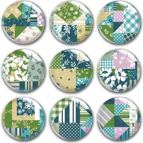 Handmade Japanese Geometry Floral stitching Round photo glass cabochons demo flat back DIY jewlery Making findings accessory