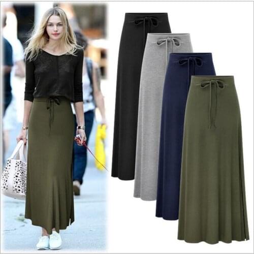 Autumn Casual Ankle-Length Long Bust Skirt Women Plus Size High Waist Lace-Up Pencil Side Split Slim Hip Skirt For Girl Summer