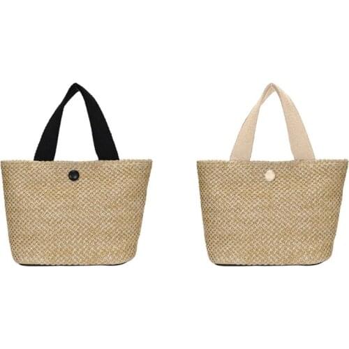Womens Ladies Straw Large Capacity Handbag Fashion Summer Beach Holiday Vacation Woven Top-Handle Bag