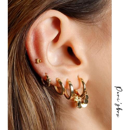 PerisBox Multi Small Disc Beads Gold Hoop Earrings Circle Geometric Earrings for Women Minimalist Dainty Tassel Earrings Hoops