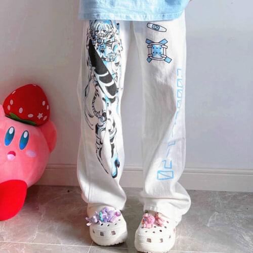 Hip Hop Women Summer Fashion Anime Pants 2021 Y2k Wide Leg Pants Streetwear Harajuku Print Loose Casual Cyberpunk Emo Clothes