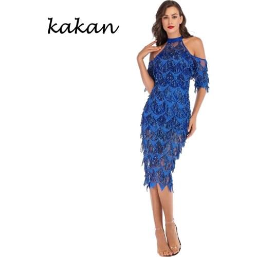 Kakan 2019 new womens tassel sequin dress sexy club party dress tassels perspective backless irregular dress