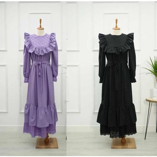 Womens 2021 Spring Autumn Muslim Polka Dot Maxi Dress Elegant Waist Belt Ruffle Dubai Abaya Turkey Hijab Kaftan Vestidos Arched Handle