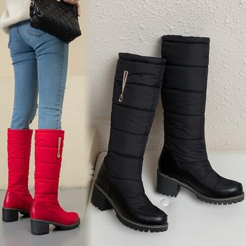 Women Platform Winter Shoes Comfort Waterproof Non-slip Ladies Winter Boots Thick Fur Bottines for Girls Femmes Mid-Heel Bottes