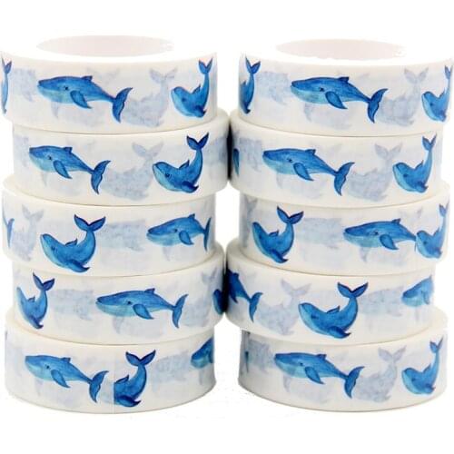 10pcs/Lot 15mm x 10m Watercolor Seamless Pattern With Blue Whale Cartoon Washi Tape Scrapbook Paper Masking Adhesive Washi Tape