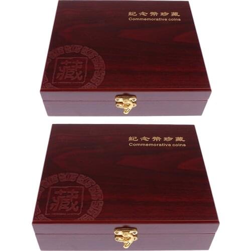 2Pcs Retro Wooden Coin Holder Case with Storage Wooden Box Coin Protection Boxes Coin Box Commemorative Coin Storage Box, Red