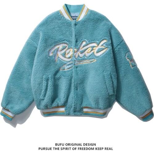 2020 Temperament Trendy Lamb Wool Baseball Jacket Cotton Jacket Couple Loose Lamb Wool Jacket Cotton Jacket Women