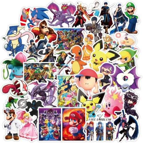 50PCS Super Smash Bros Game Stickers DIY Snowboard Laptop Luggage Fridge Guitar Graffiti Waterproof Classic Kid Toy Stickers