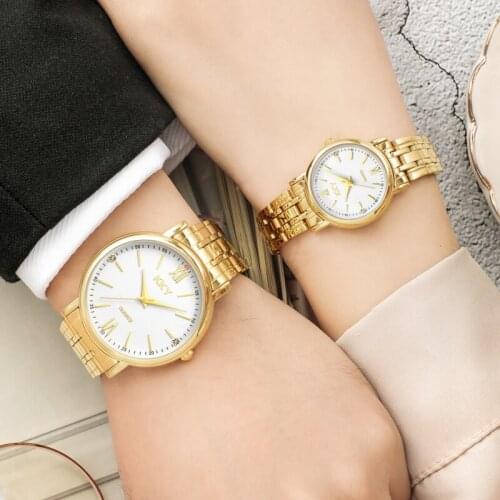 Creative Top Luxury Elegant Couple White Watches Quartz Male & Female Watches Waterproof Full Steel Fashion Couple Wristwatches