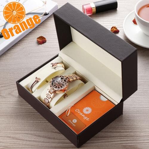ORANGE Brand 1 Set Top luxury Japan MIYOTA 360° Rotating Petals Women Watches Ladies Gifts Stainless Steel Waterproof Watches