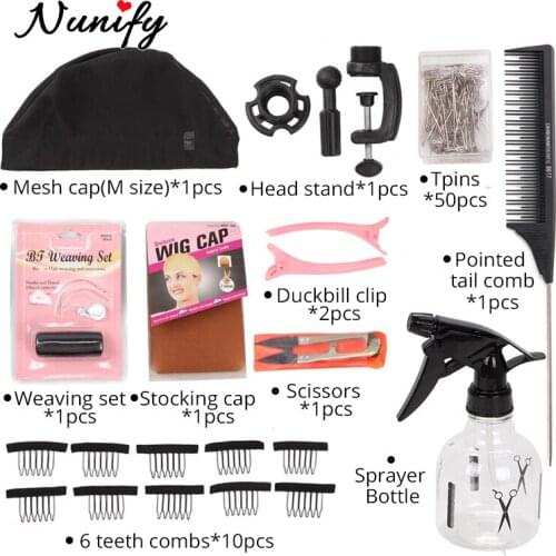 Nunify Mannequin Head Holder Wig Block Head With T Pins Tail Comb Hloder Stand Mesh Dome Caps For Making Wigs Accessories 11Pcs