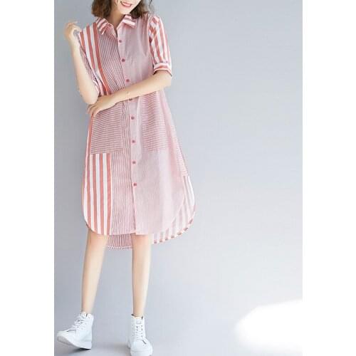 Long Oversized Striped Women Shirts 2021 Summer New Turn-down Collar Short-sleeved Slim Female Shirts Outwear Coat Tops